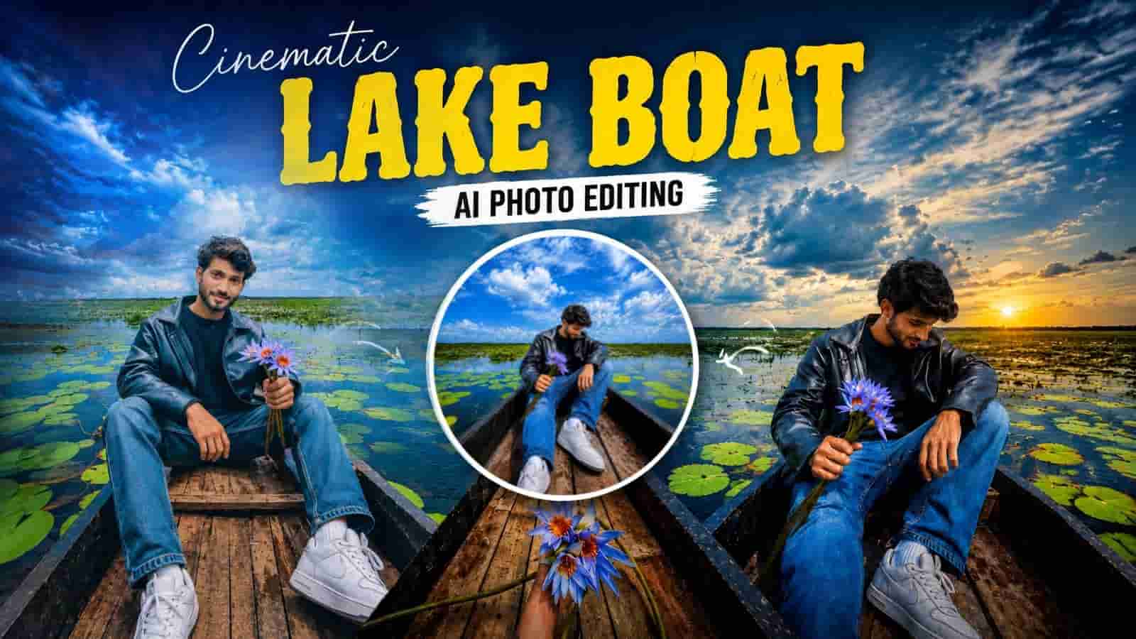 Cinematic Lake Boat AI Photo Editing prompt
